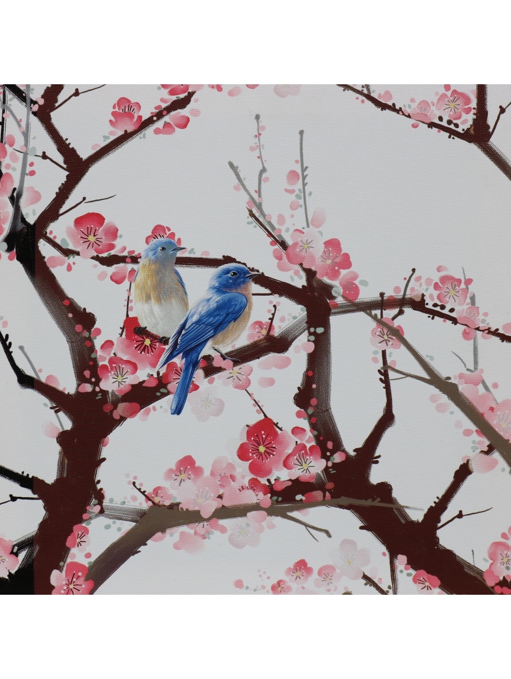 Bluebirds on peach tree, traditional Chinese painting print